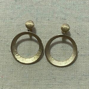 Vintage Trifari 1960s Clip-On Textured Gold Tone Hoop Earrings
